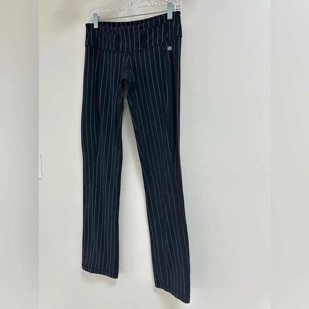 Lululemon Black Pinstripe High Rise Stretch Pants 8/10 Work Travel Career - Picture 3 of 7